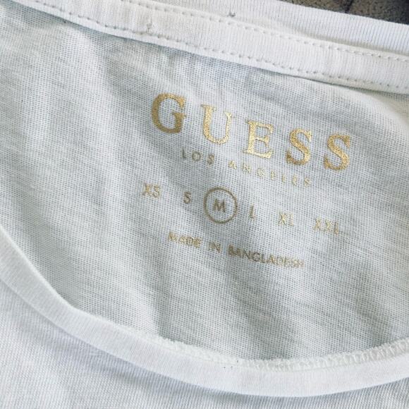 Guess Classic Model T-Shirt White Print Glitter Design Size Medium - Picture 7 of 8